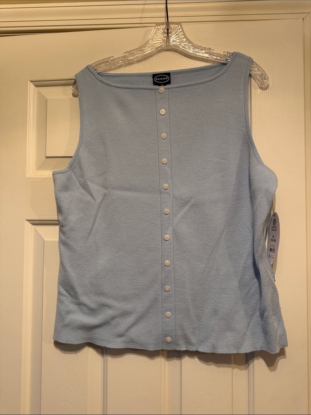 Scoop Button-Front Sleeveless Tank — Light Blue